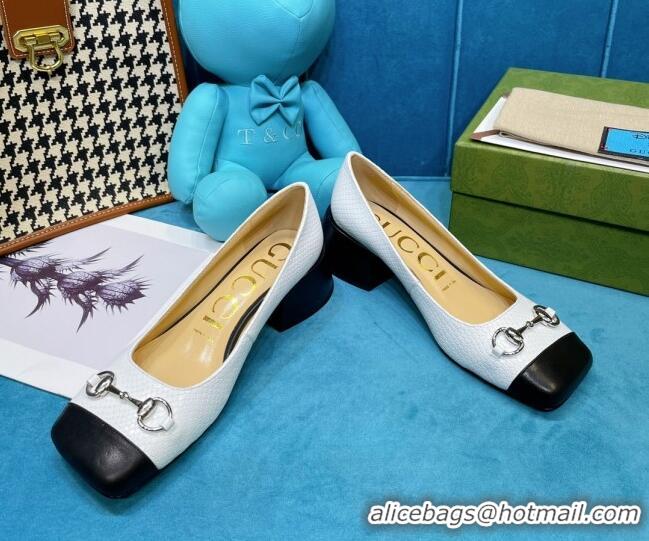 Good Looking Gucci Matte Stone-Embossed Calfskin Pumps 2.5cm with Horsebit 043001 White 2021