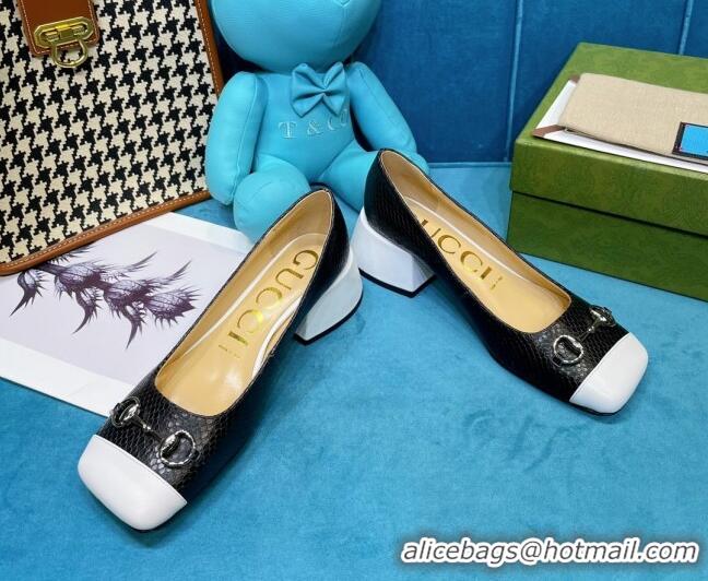 Shop Duplicate Gucci Matte Stone-Embossed Calfskin Pumps 2.5cm with Horsebit 043001 Black 2021