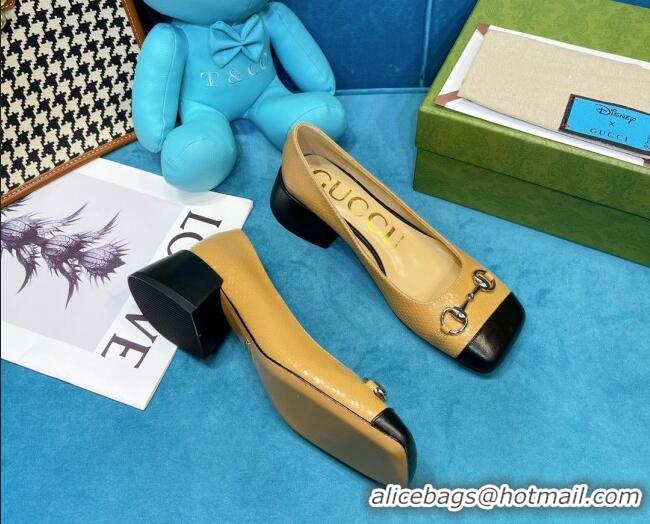 Lowest Cost Gucci Matte Stone-Embossed Calfskin Pumps 2.5cm with Horsebit 043001 Beige 2021