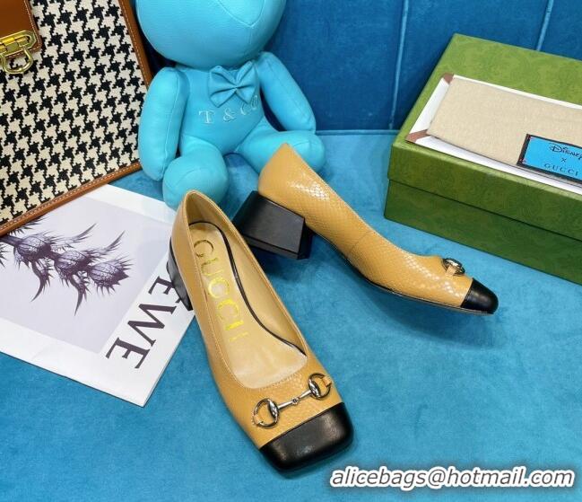 Lowest Cost Gucci Matte Stone-Embossed Calfskin Pumps 2.5cm with Horsebit 043001 Beige 2021