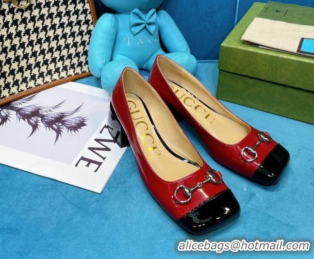 Most Popular Gucci Patent Leather Pumps 2.5cm with Horsebit 043004 Red 2021