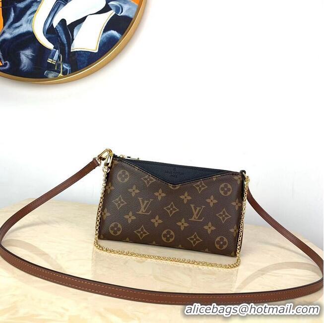 Top Quality Louis Vuitton Monogram Canvas PALLAS Clutch Original Leather M41638 Black