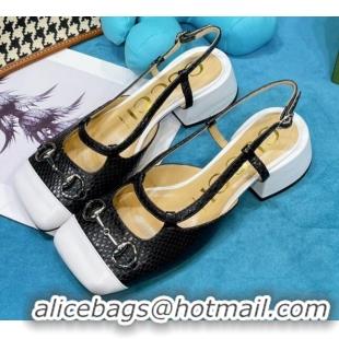 Grade Quality Gucci Matte Stone-Embossed Leather Slingback Pumps 2.5cm with Horsebit 043008 Black 2021