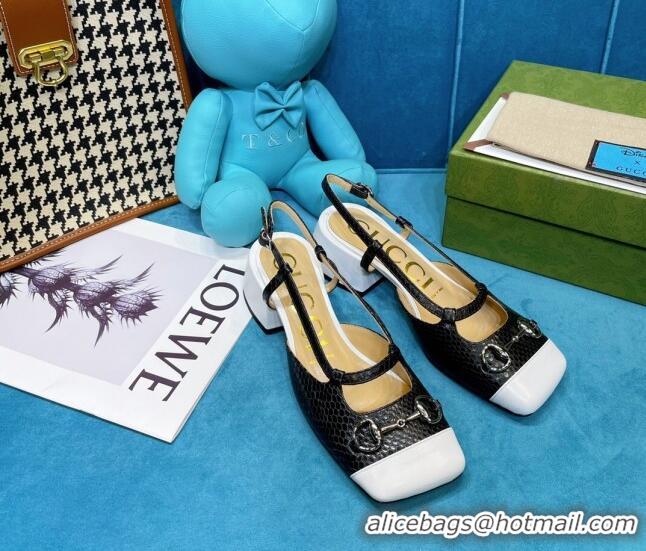 Grade Quality Gucci Matte Stone-Embossed Leather Slingback Pumps 2.5cm with Horsebit 043008 Black 2021