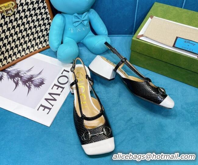 Grade Quality Gucci Matte Stone-Embossed Leather Slingback Pumps 2.5cm with Horsebit 043008 Black 2021