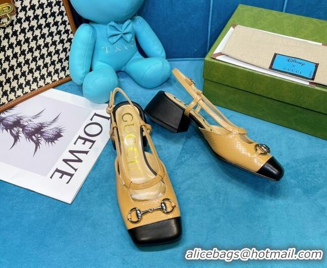 Purchase Gucci Matte Stone-Embossed Leather Slingback Pumps 2.5cm with Horsebit 043008 Beige 2021