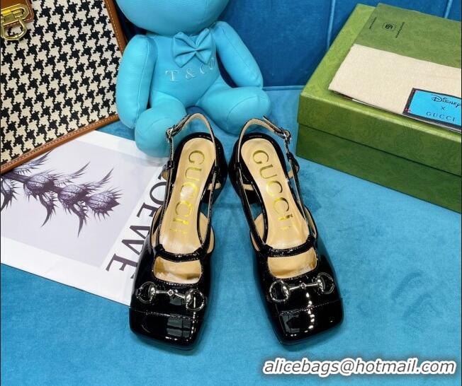 Luxury Gucci Patent Calfskin Slingback Pumps 2.5cm with Horsebit 043010 Black 2021