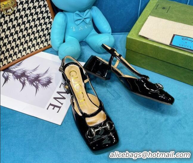 Luxury Gucci Patent Calfskin Slingback Pumps 2.5cm with Horsebit 043010 Black 2021