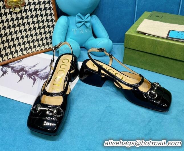 Luxury Gucci Patent Calfskin Slingback Pumps 2.5cm with Horsebit 043010 Black 2021