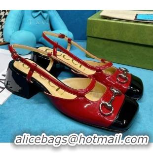 Luxurious Gucci Patent Calfskin Slingback Pumps 2.5cm with Horsebit 043010 Red 2021