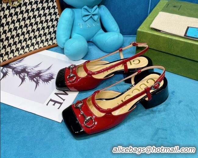 Luxurious Gucci Patent Calfskin Slingback Pumps 2.5cm with Horsebit 043010 Red 2021