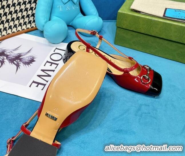 Luxurious Gucci Patent Calfskin Slingback Pumps 2.5cm with Horsebit 043010 Red 2021