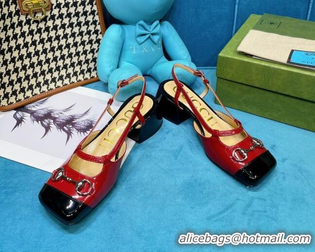 Luxurious Gucci Patent Calfskin Slingback Pumps 2.5cm with Horsebit 043010 Red 2021