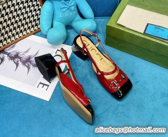 Luxurious Gucci Patent Calfskin Slingback Pumps 2.5cm with Horsebit 043010 Red 2021