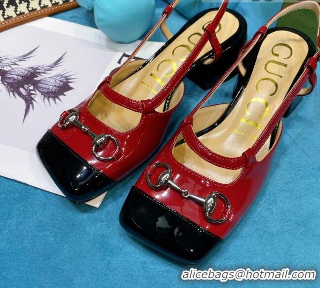 Luxurious Gucci Patent Calfskin Slingback Pumps 2.5cm with Horsebit 043010 Red 2021