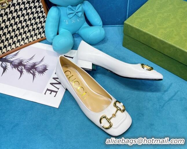 Classic Gucci Leather Heeled Pumps 2.5cm with Horsebit 043013 White 2021