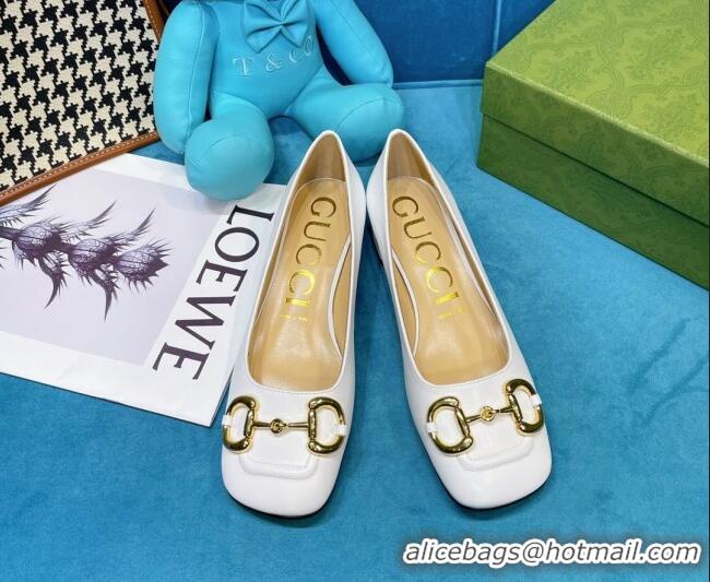 Classic Gucci Leather Heeled Pumps 2.5cm with Horsebit 043013 White 2021