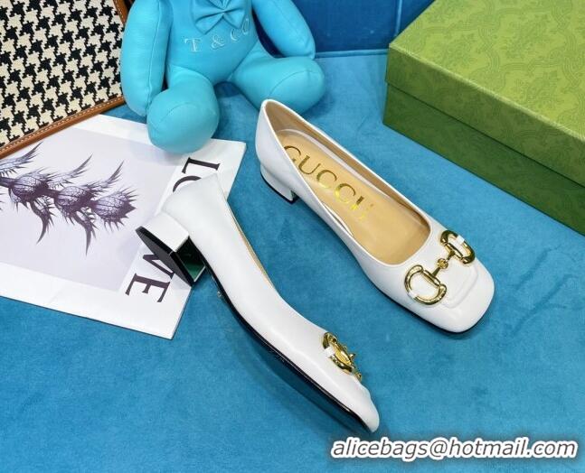 Classic Gucci Leather Heeled Pumps 2.5cm with Horsebit 043013 White 2021