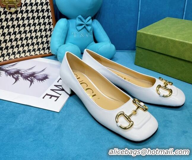 Classic Gucci Leather Heeled Pumps 2.5cm with Horsebit 043013 White 2021