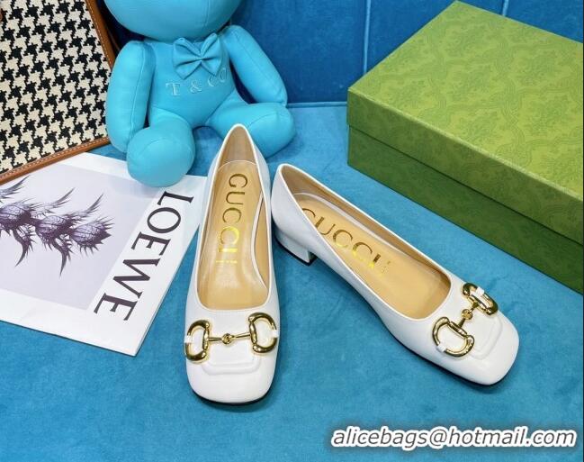 Classic Gucci Leather Heeled Pumps 2.5cm with Horsebit 043013 White 2021