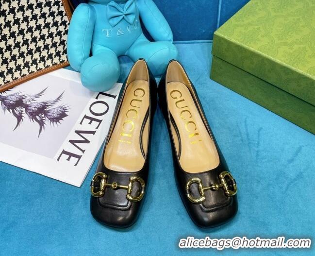 Best Price Gucci Leather Heeled Pumps 2.5cm with Horsebit 043013 Black 2021