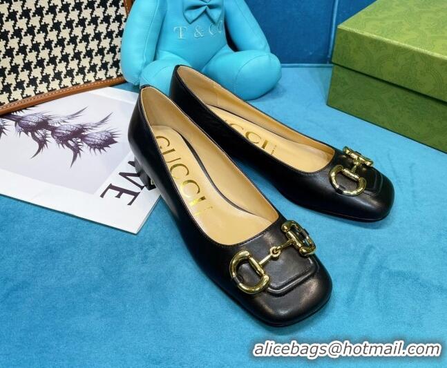 Best Price Gucci Leather Heeled Pumps 2.5cm with Horsebit 043013 Black 2021