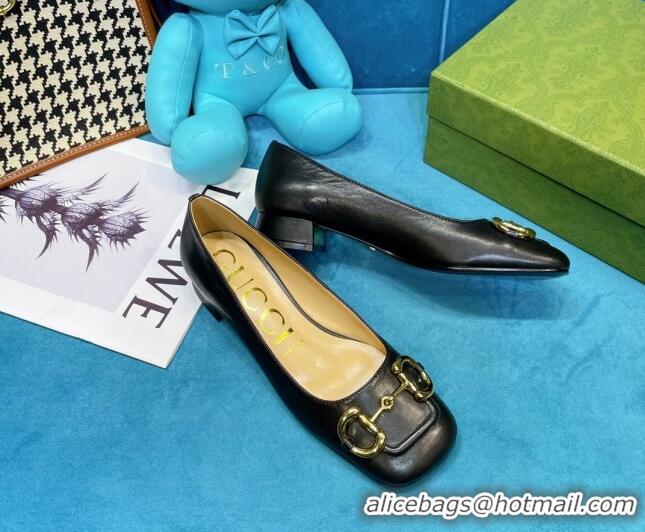 Best Price Gucci Leather Heeled Pumps 2.5cm with Horsebit 043013 Black 2021