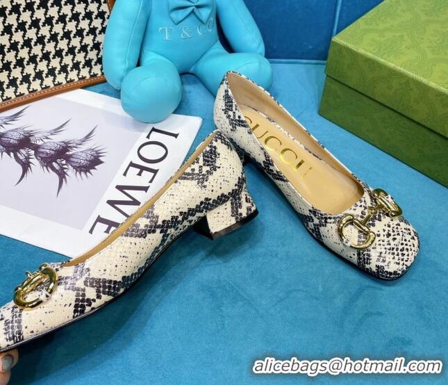 Low Price Gucci Python Print Leather Heeled Pumps 2.5cm with Horsebit 043013 2021