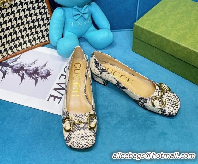 Low Price Gucci Python Print Leather Heeled Pumps 2.5cm with Horsebit 043013 2021