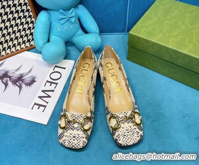 Low Price Gucci Python Print Leather Heeled Pumps 2.5cm with Horsebit 043013 2021