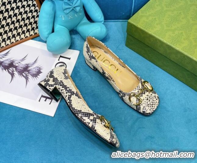 Low Price Gucci Python Print Leather Heeled Pumps 2.5cm with Horsebit 043013 2021