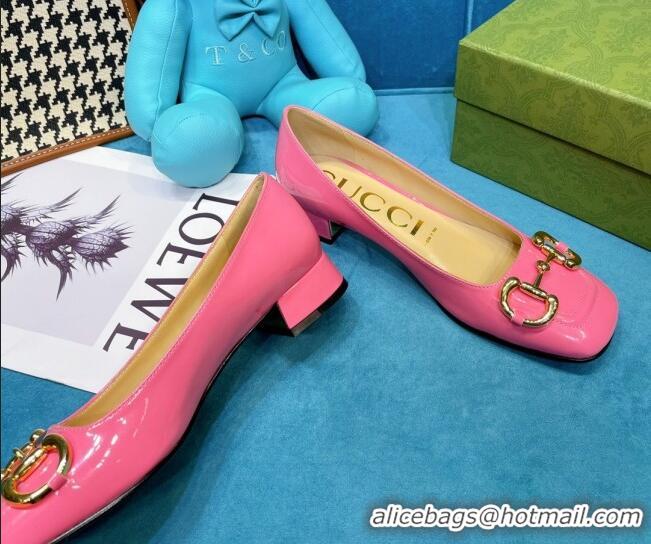 Charming Gucci Patent Leather Pumps 2.5cm with Horsebit 043016 Pink 2021