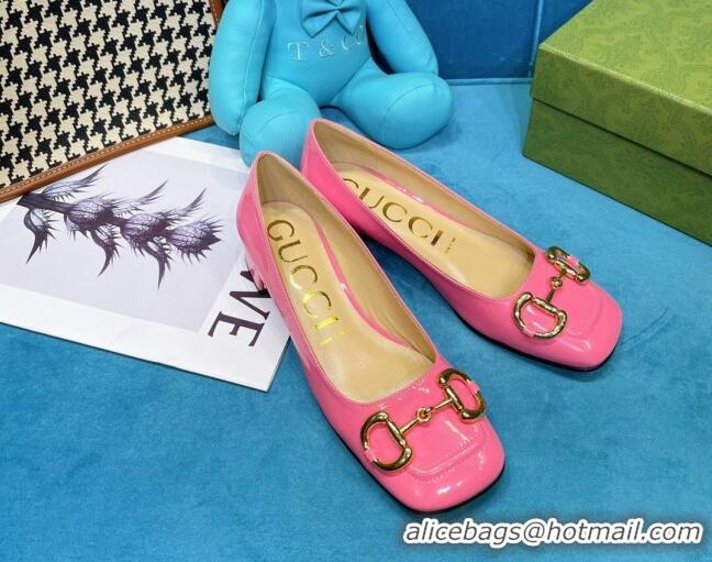 Charming Gucci Patent Leather Pumps 2.5cm with Horsebit 043016 Pink 2021