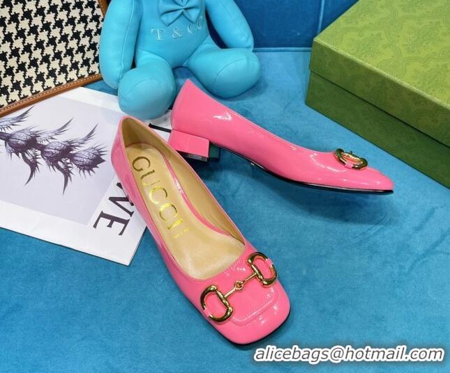 Charming Gucci Patent Leather Pumps 2.5cm with Horsebit 043016 Pink 2021