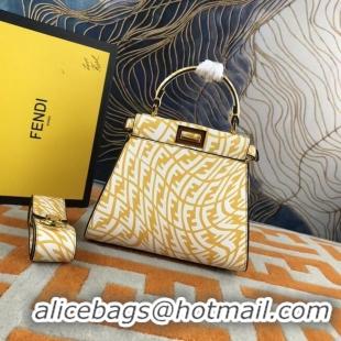 Buy Inexpensive Fendi PEEKABOO MINI Yellow and white FF Vertigo leather bag 8BN244AG