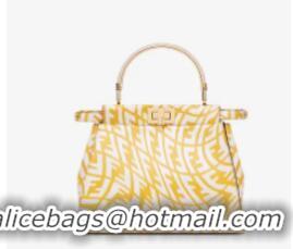 Buy Inexpensive Fendi PEEKABOO MINI Yellow and white FF Vertigo leather bag 8BN244AG