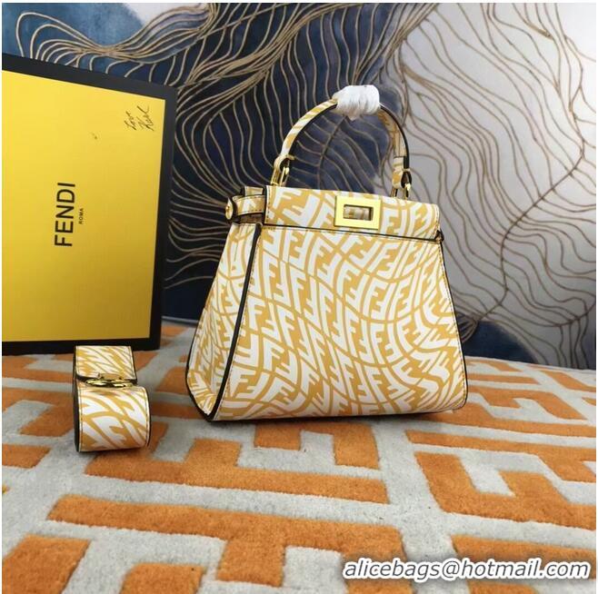 Buy Inexpensive Fendi PEEKABOO MINI Yellow and white FF Vertigo leather bag 8BN244AG