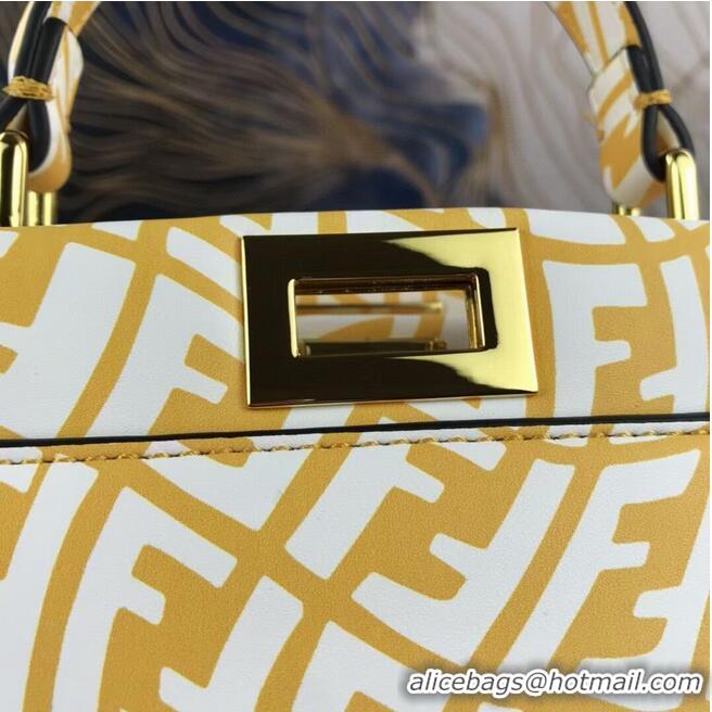 Buy Inexpensive Fendi PEEKABOO MINI Yellow and white FF Vertigo leather bag 8BN244AG