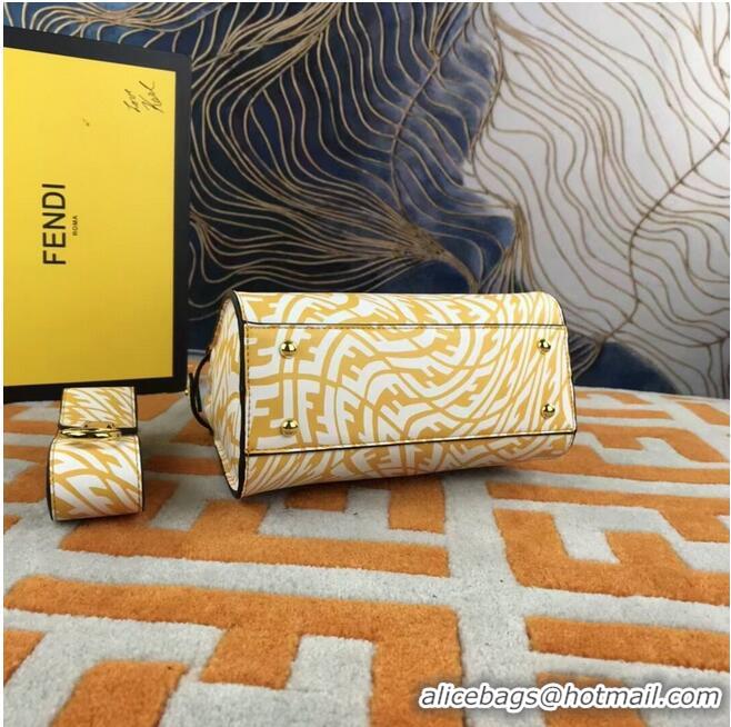 Buy Inexpensive Fendi PEEKABOO MINI Yellow and white FF Vertigo leather bag 8BN244AG