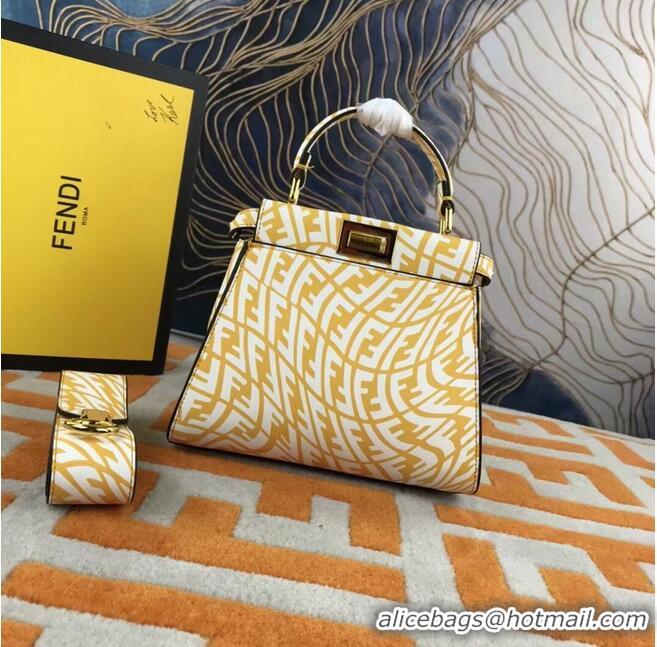 Buy Inexpensive Fendi PEEKABOO MINI Yellow and white FF Vertigo leather bag 8BN244AG