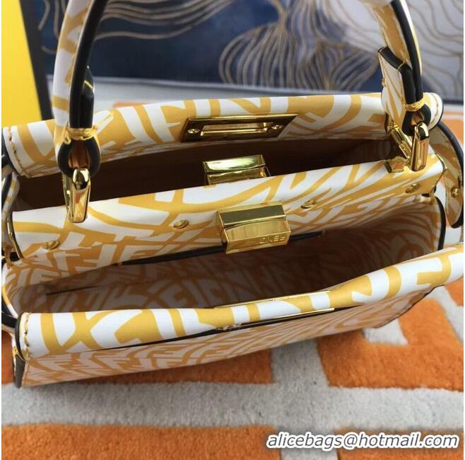 Buy Inexpensive Fendi PEEKABOO MINI Yellow and white FF Vertigo leather bag 8BN244AG