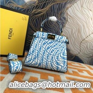 Promotional Fendi PEEKABOO MINI blue and white FF Vertigo leather bag 8BN244AG