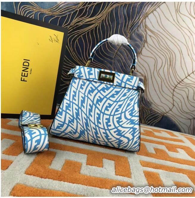 Promotional Fendi PEEKABOO MINI blue and white FF Vertigo leather bag 8BN244AG