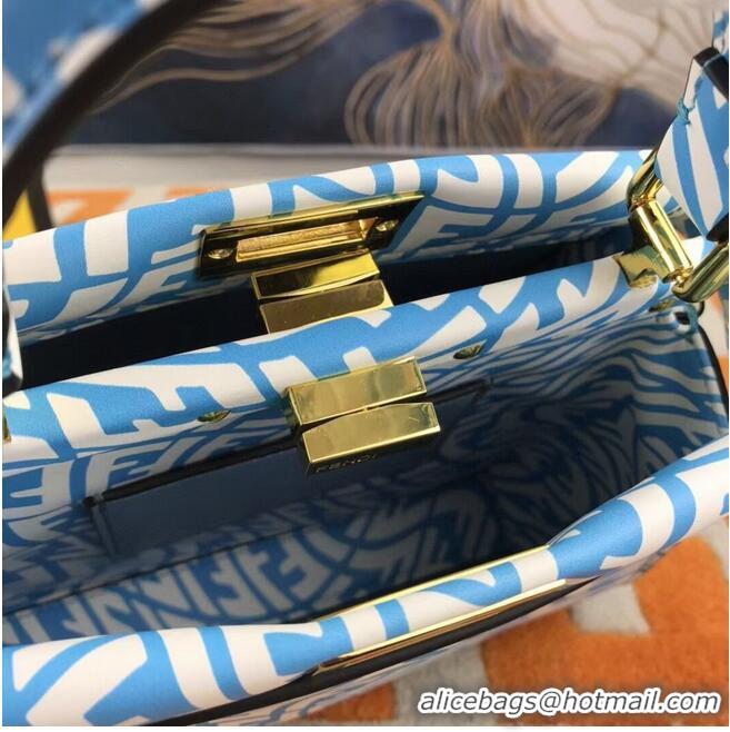 Promotional Fendi PEEKABOO MINI blue and white FF Vertigo leather bag 8BN244AG