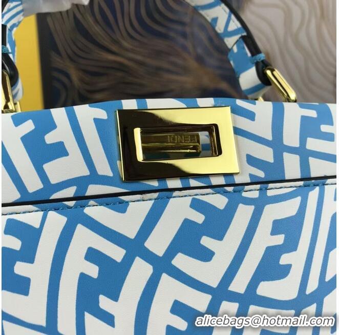 Promotional Fendi PEEKABOO MINI blue and white FF Vertigo leather bag 8BN244AG