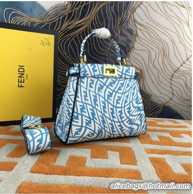 Promotional Fendi PEEKABOO MINI blue and white FF Vertigo leather bag 8BN244AG