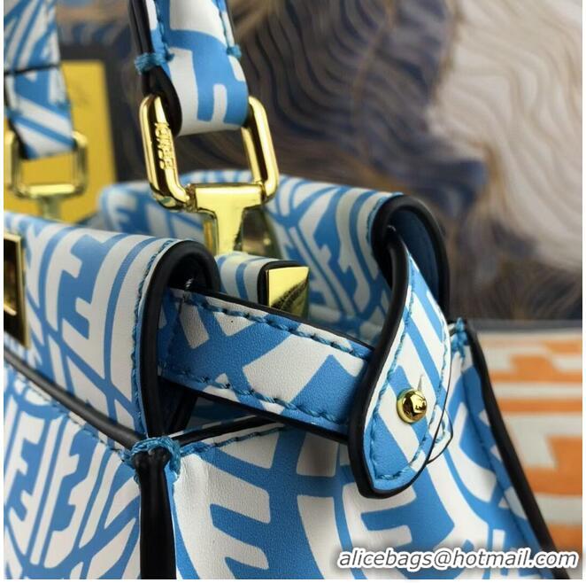 Promotional Fendi PEEKABOO MINI blue and white FF Vertigo leather bag 8BN244AG