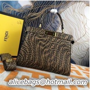 Good Quality Fendi PEEKABOO ISEEU MEDIUM brown and white FF Vertigo leather bag 8BN321AGK