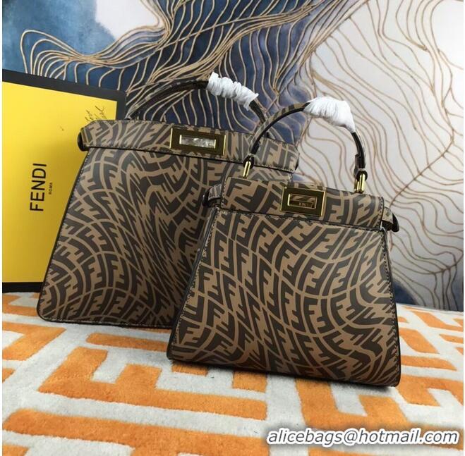 Good Quality Fendi PEEKABOO ISEEU MEDIUM brown and white FF Vertigo leather bag 8BN321AGK