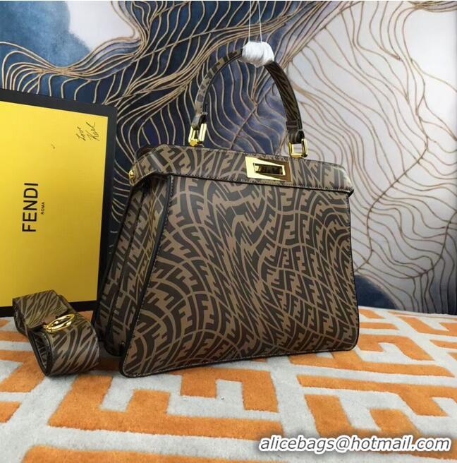 Good Quality Fendi PEEKABOO ISEEU MEDIUM brown and white FF Vertigo leather bag 8BN321AGK